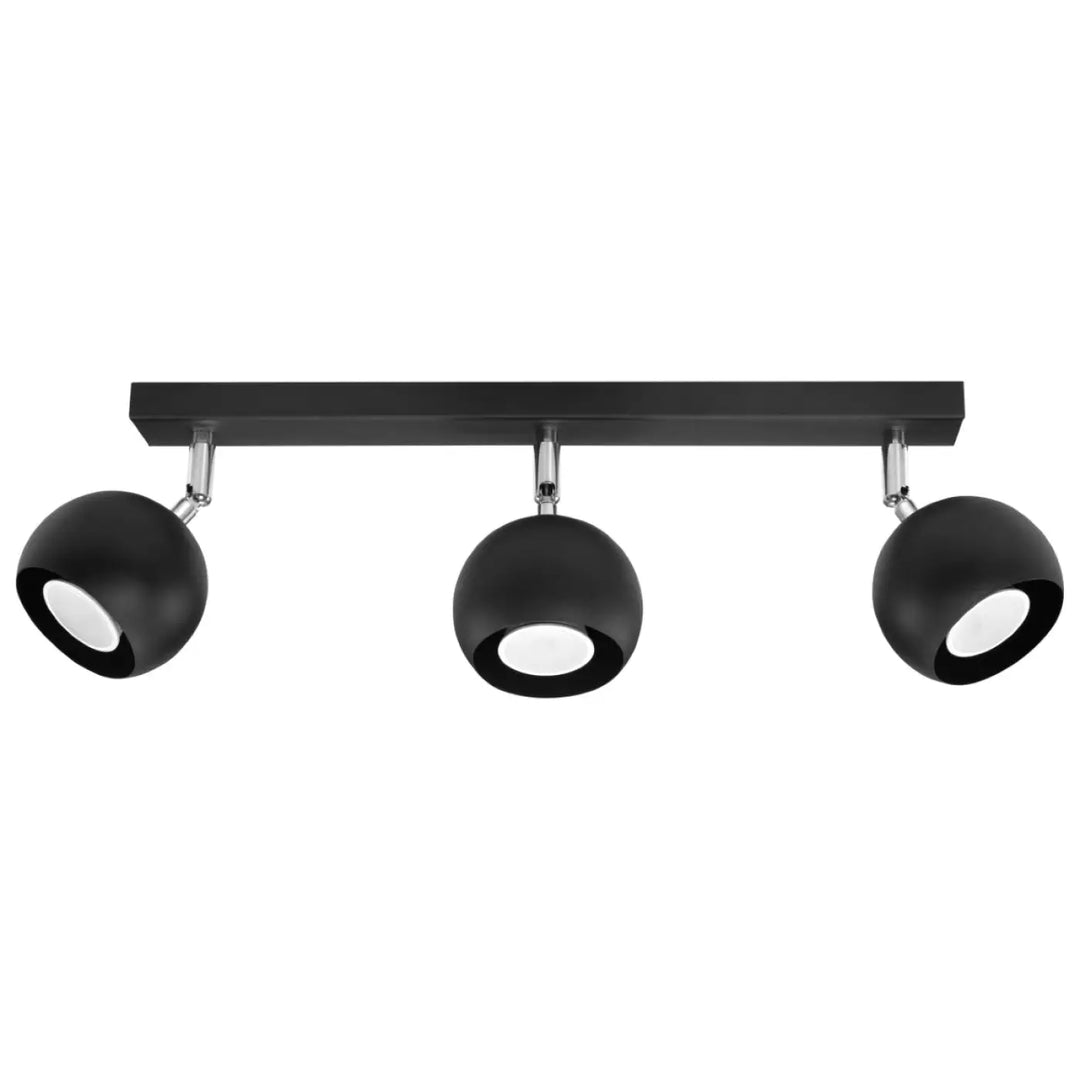 Luminaire plafonnier oculare 3 noir en finition mate noire avec trois globes sphériques et accents chromés design original