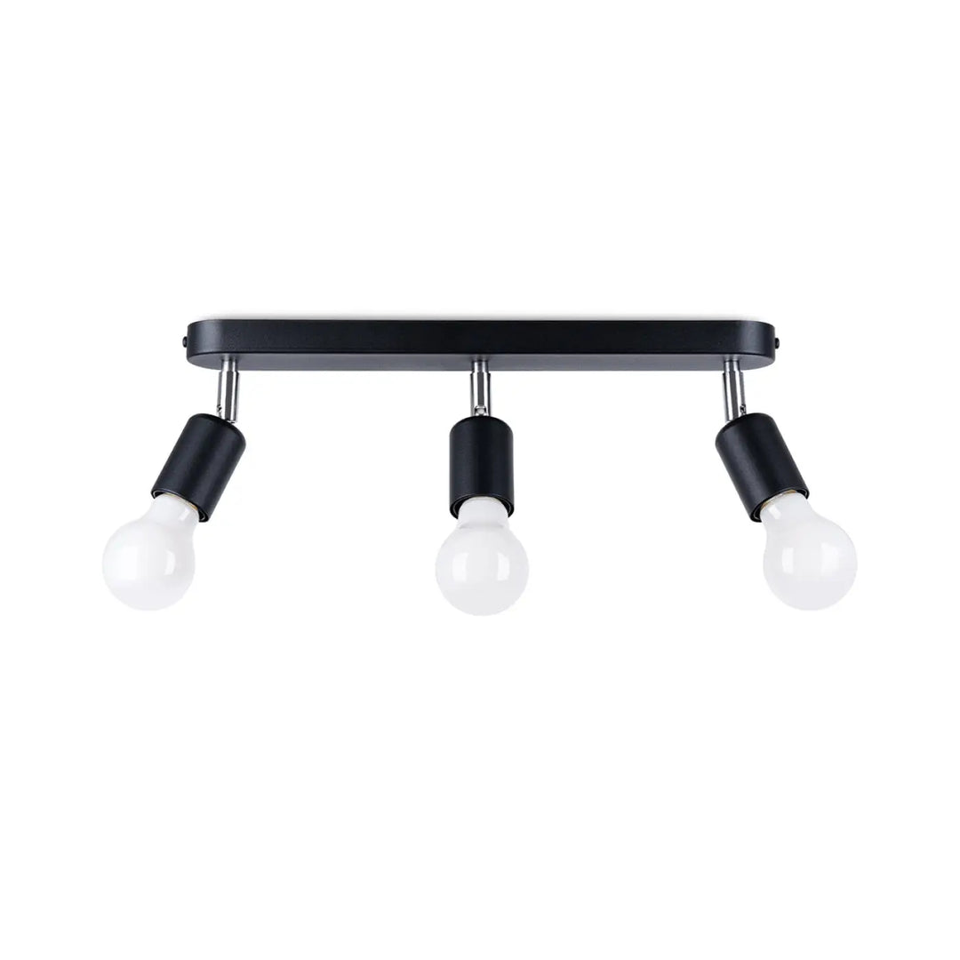 Luminaire plafonnier fornes 3 noir avec trois bras réglables et ampoules en verre dépoli choix idéal de la gamme fornes