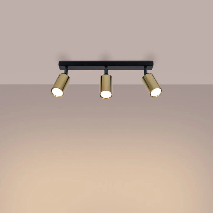 Plafonnier winx noir cooper avec trois spots cylindriques réglables finition or moderne pour éclairage intérieur