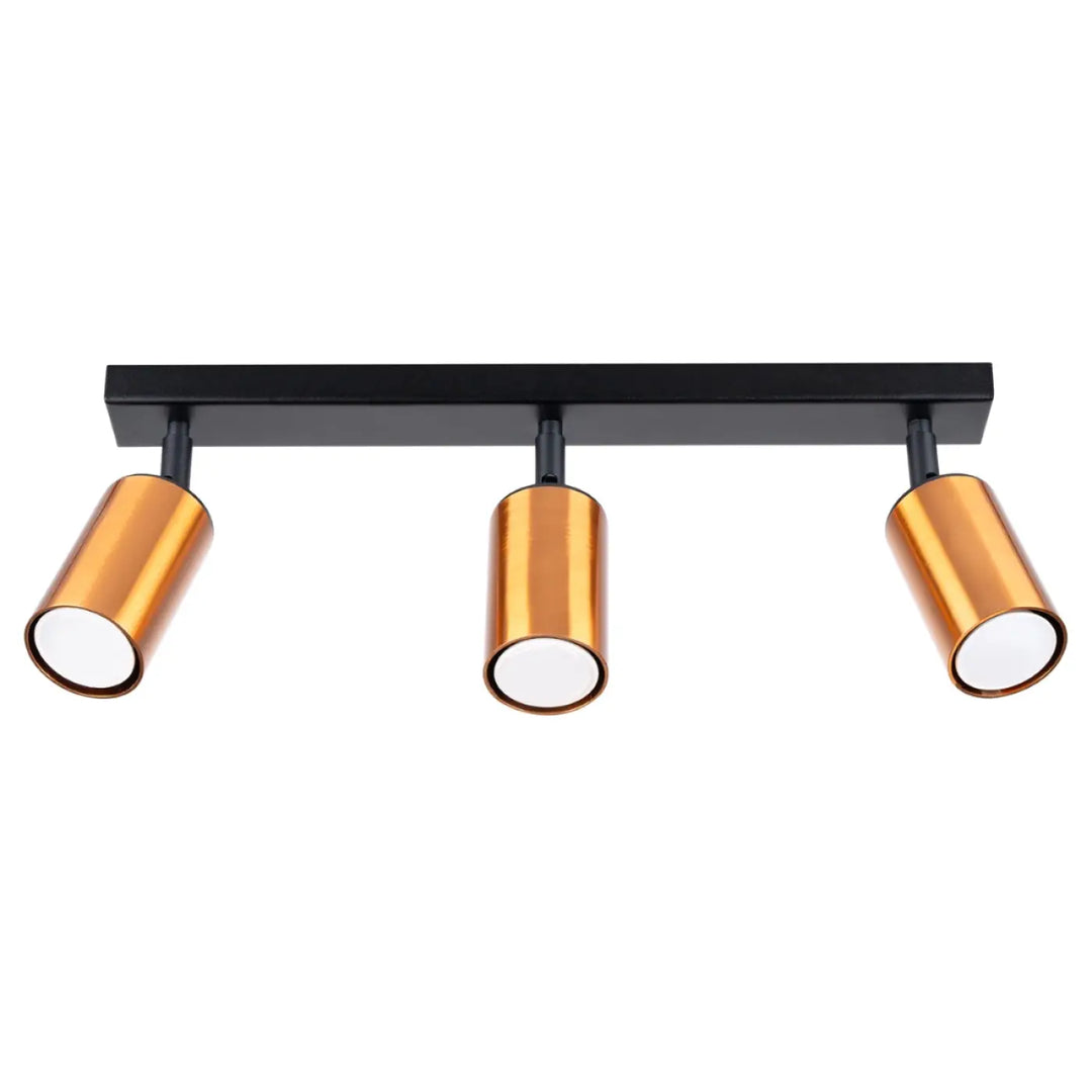 Luminaire plafonnier winx 3 noir avec trois spots cylindriques réglables finition cuivre design winx allie