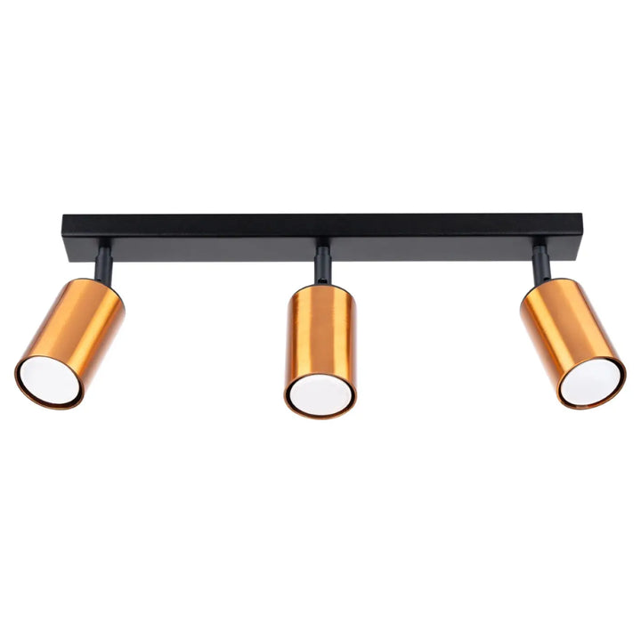 Luminaire plafonnier winx 3 noir avec trois spots cylindriques réglables finition cuivre design winx allie
