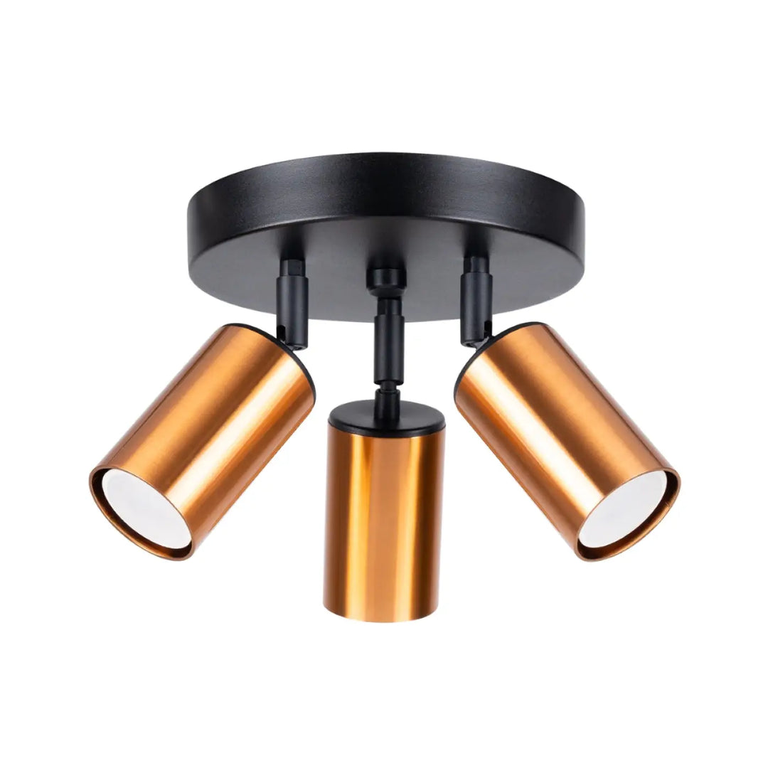 Plafonnier winx trois spots en cuivre avec base noire design lampe winx allie moderne et élégant