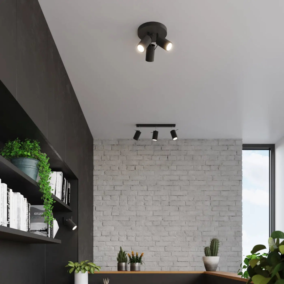Luminaire plafonnier ring 3p noir avec spots noirs réglables design moderne que vous pouvez facilement installer