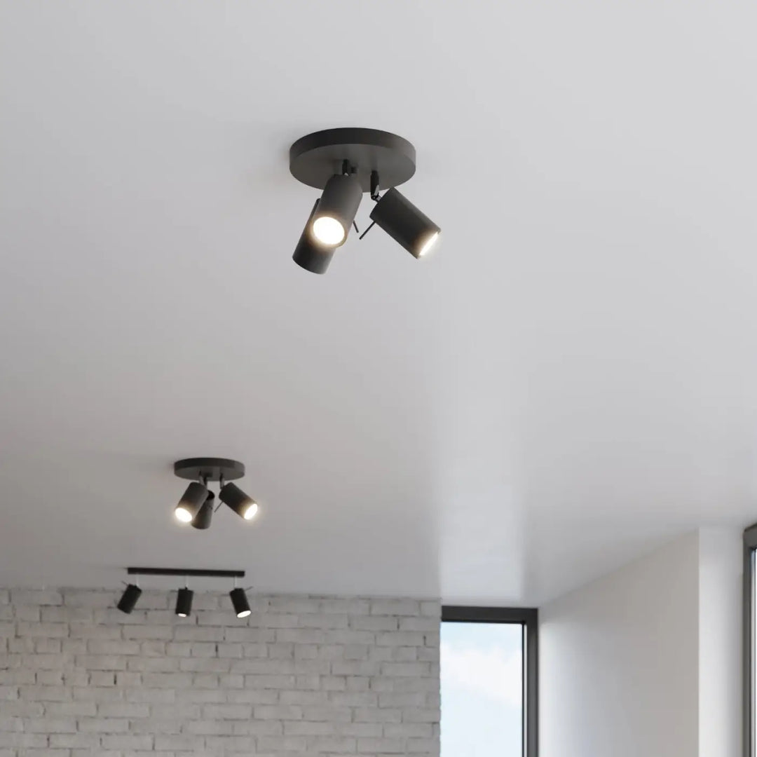 Luminaire plafonnier ring 3p noir avec trois têtes orientables en finition mate noir que vous pouvez installer facilement