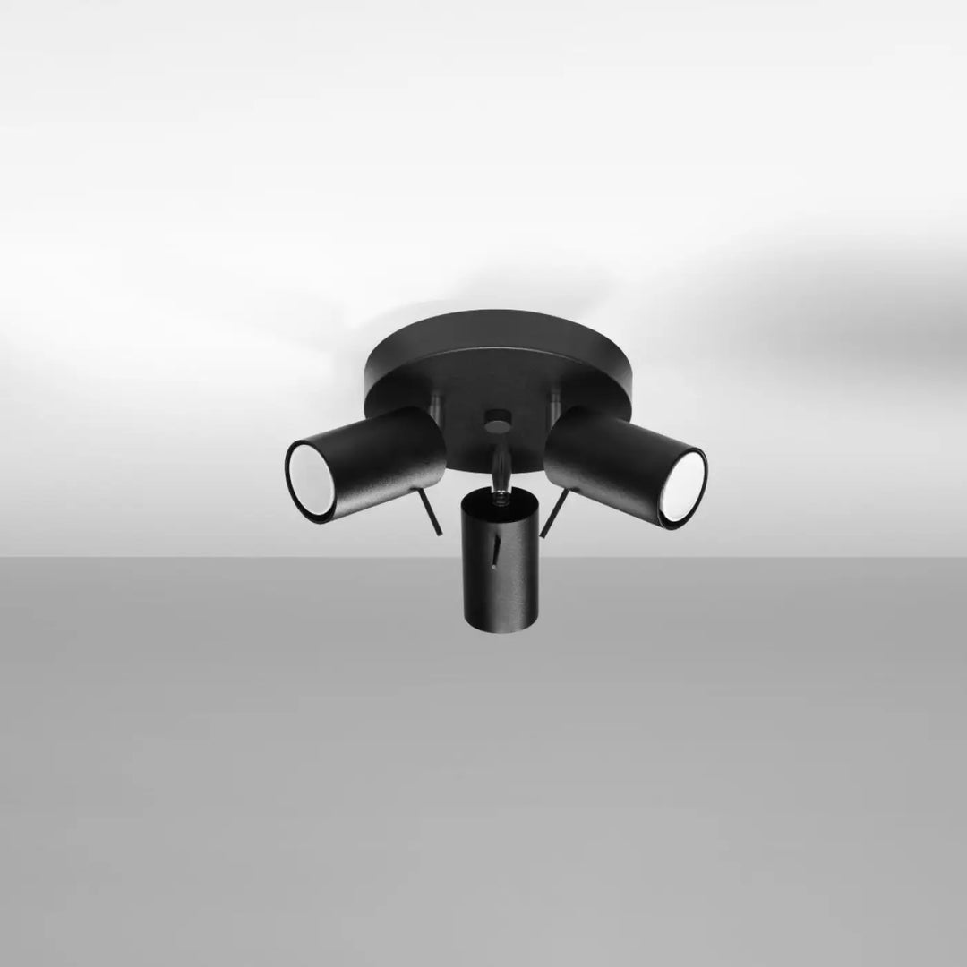 Luminaire plafonnier ring 3p noir avec trois têtes cylindriques noires que vous pouvez facilement installer