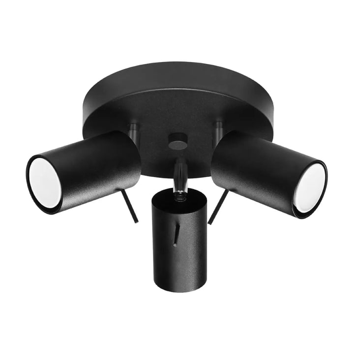 Luminaire plafonnier ring 3p noir avec finitions mates noir cylindres spot pouvant être installé facilement