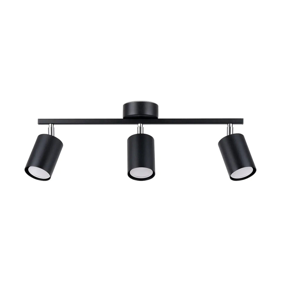 Plafonnier lemmi 3 noir avec trois spots cylindriques mat idéal pour module led et lumière conviviale