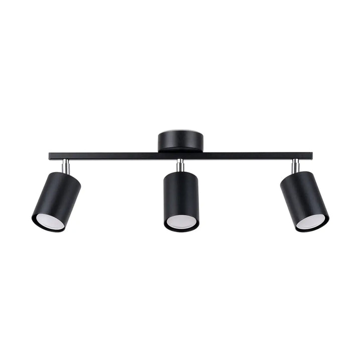 Plafonnier lemmi 3 noir avec trois spots cylindriques mat idéal pour module led et lumière conviviale