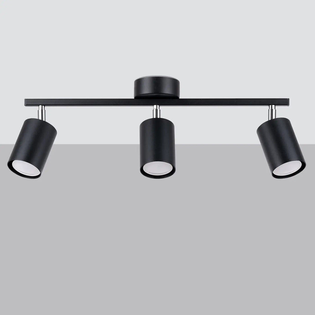 Luminaire plafonnier lemmi 3 noir avec trois spots cylindriques en module led pour une lumière conviviale