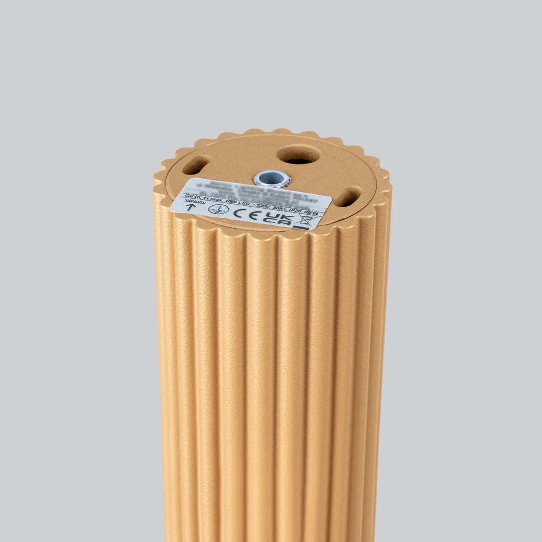 Plafonnier karbon allie or avec base cylindrique rainurée et surface texturée pour ampoules gu10 interchangeables design minimaliste