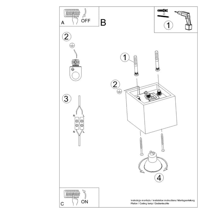 Luminaire plafonnier simple coup quad 1 or avec ampoule à vis et matériel de montage pour décoration intérieure