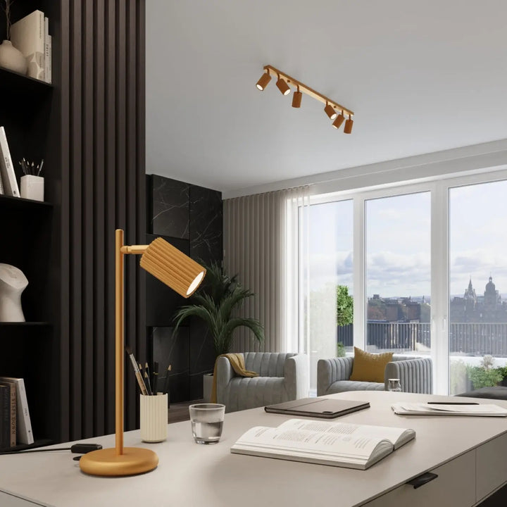 Plafonnier karbon allie design minimaliste en bambou doré avec ampoules gu10 interchangeables moderne et élégant