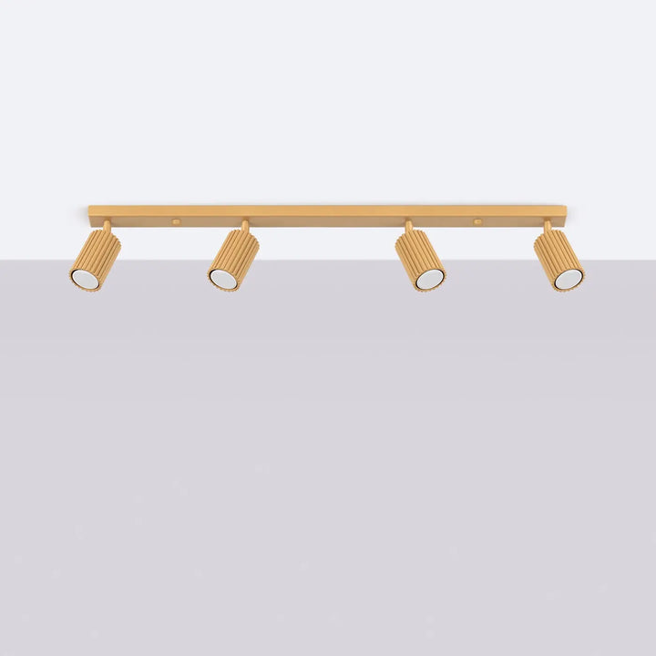 Plafonnier karbon allie design minimaliste avec quatre spots réglables en or et ampoules gu10 interchangeables