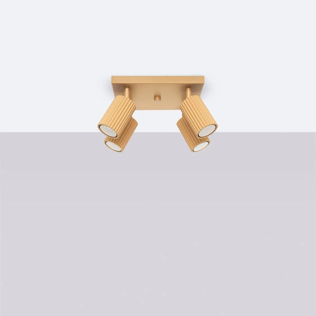 Plafonnier karbon allie design minimaliste en finition or avec deux têtes cylindriques réglables et ampoules gu10 interchangeables