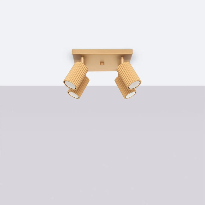 Plafonnier karbon allie design minimaliste en finition or avec deux têtes cylindriques réglables et ampoules gu10 interchangeables