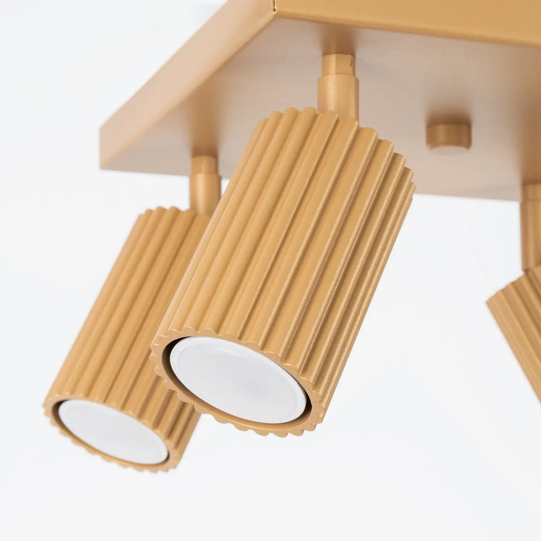 Luminaire plafonnier karbon 4 or design minimaliste avec ampoules gu10 interchangeables et finition dorée côtelée