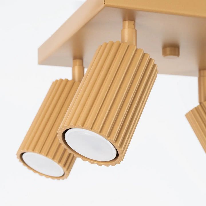 Luminaire plafonnier karbon 4 or design minimaliste avec ampoules gu10 interchangeables et finition dorée côtelée