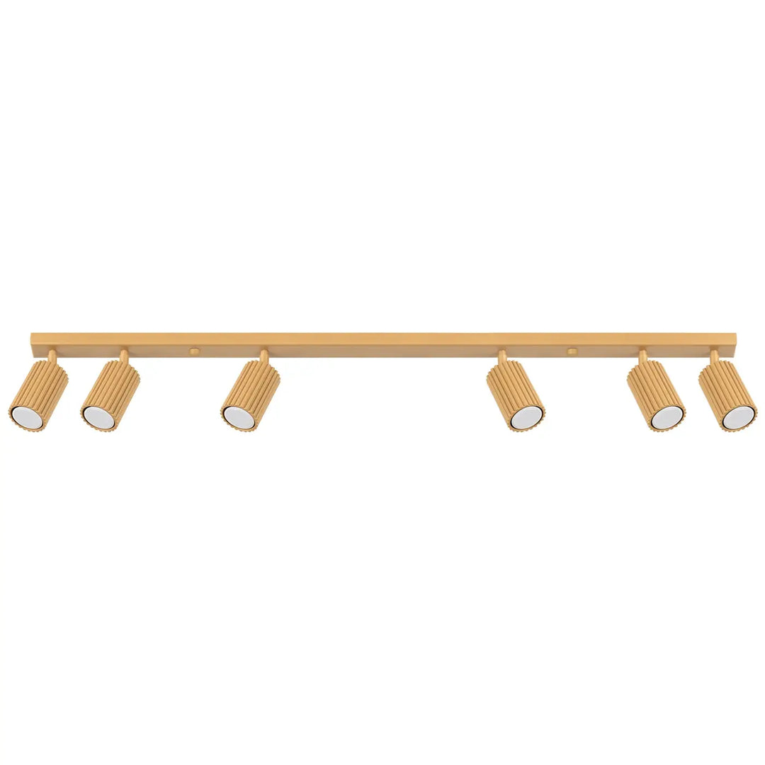 Plafonnier karbon allie design minimaliste or avec cinq ampoules gu10 interchangeables cylindriques nervurées