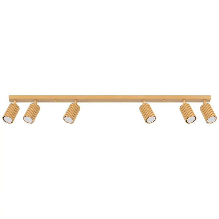 Plafonnier karbon allie design minimaliste or avec cinq ampoules gu10 interchangeables cylindriques nervurées