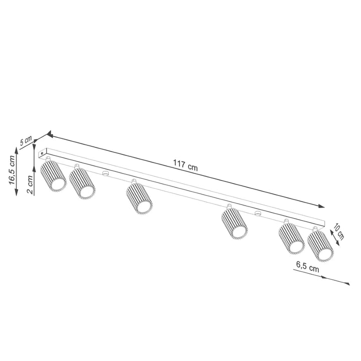 Plafonnier karbon allie en métal argenté avec six têtes cylindriques à ampoules gu10 interchangeables design minimaliste