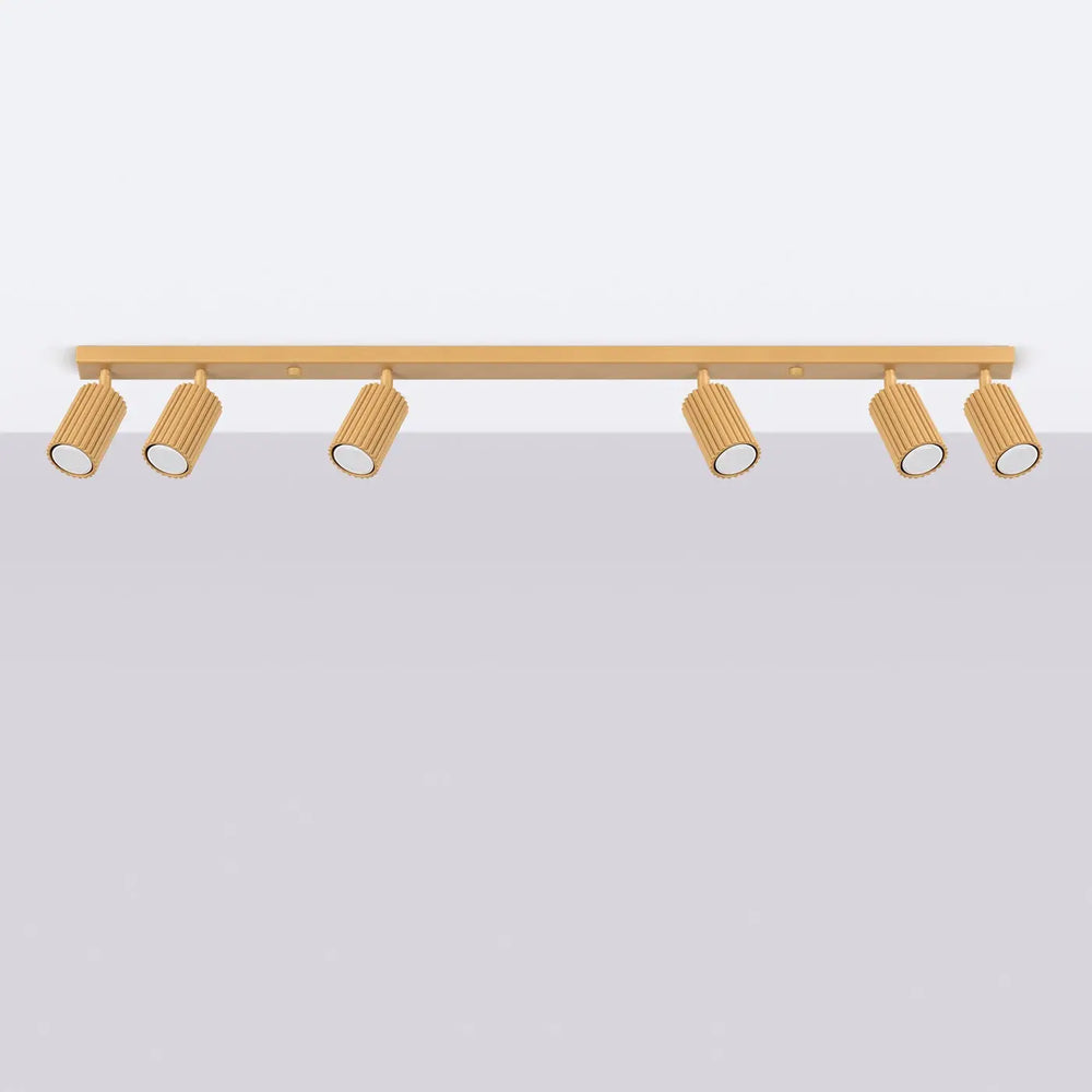 Plafonnier karbon allie or avec six ampoules gu10 interchangeables et design minimaliste en métal doré