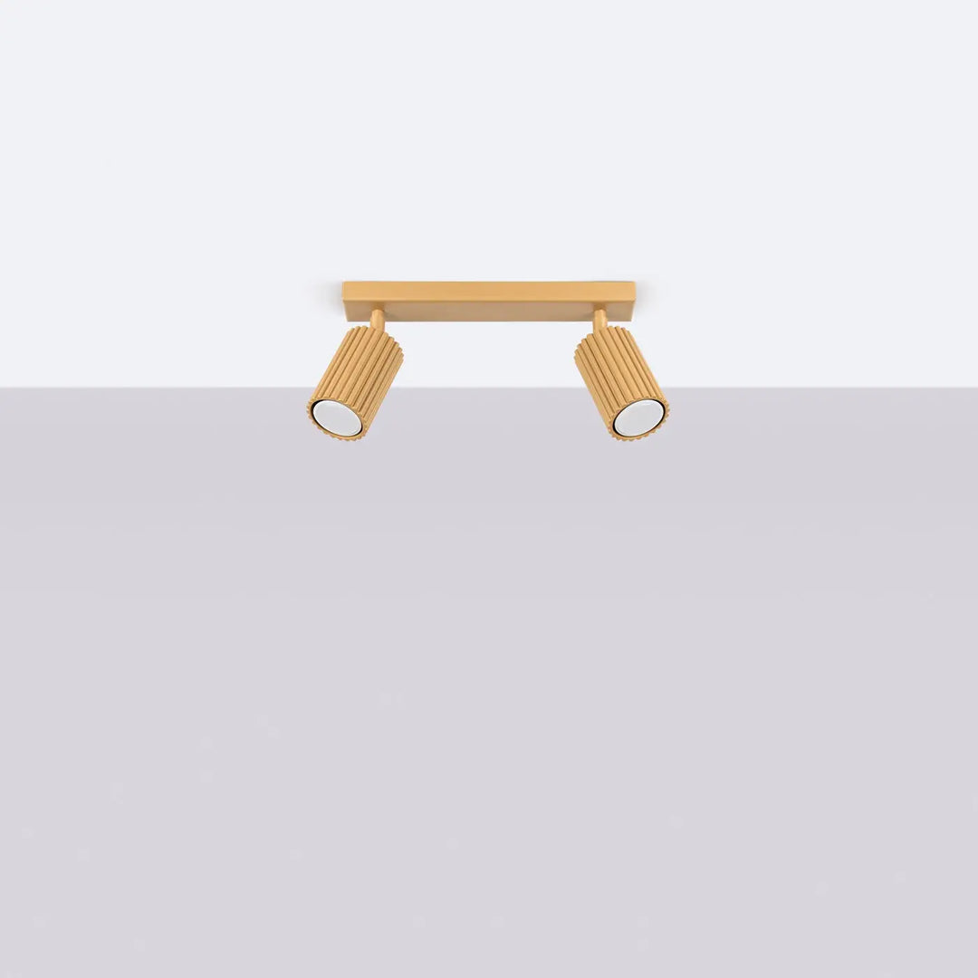 Plafonnier karbon allie or avec deux têtes cylindriques striées et ampoules gu10 interchangeables design minimaliste