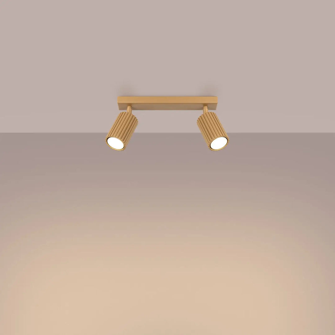 Plafonnier karbon allie or avec deux spots cylindriques à ampoules gu10 interchangeables design minimaliste