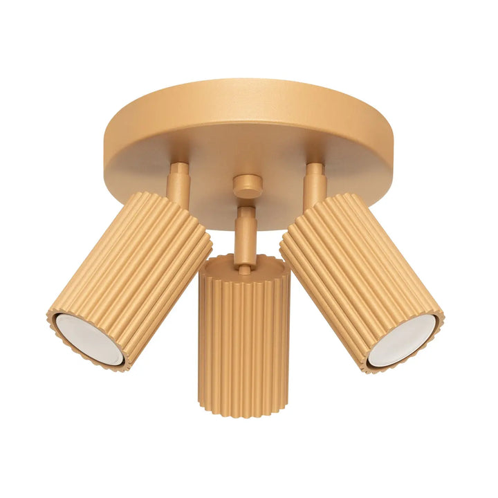 Plafonnier karbon allie design minimaliste en ton or avec trois têtes cylindriques ajustables et ampoules gu10 interchangeables