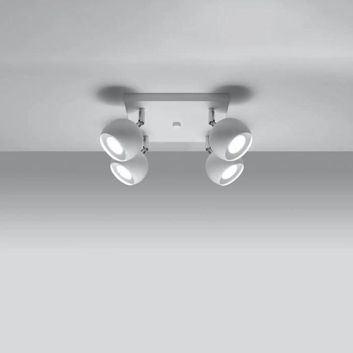 Plafonnier oculare 4 blanc avec quatre têtes sphériques réglables pour éclairez précisément avec un design original