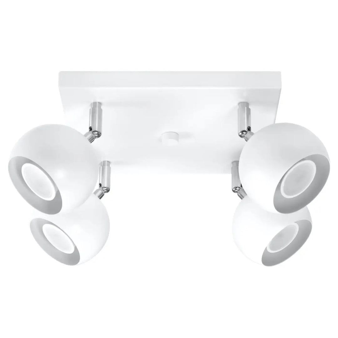 Luminaire plafonnier oculare 4 blanc avec quatre têtes sphériques ajustables pour éclairez précisément design original