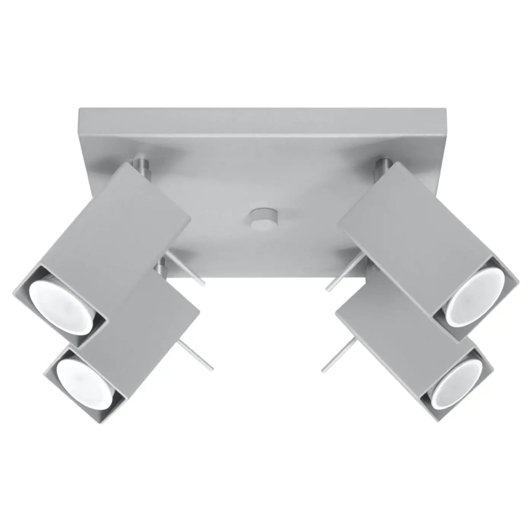 Plafonnier moderne merida 4 gris en métal avec quatre spots ajustables pour diriger précisément la lumière