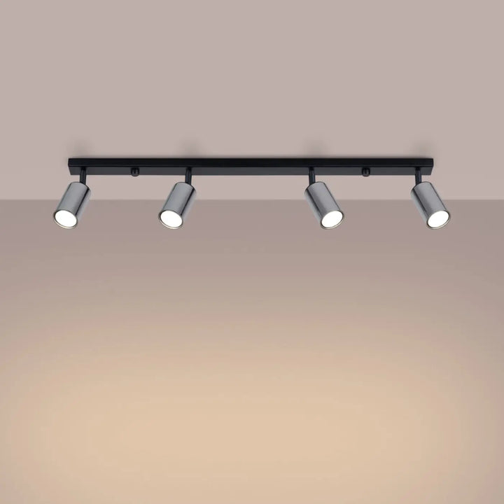 Luminaire plafonnier winx 4l noir avec quatre spots réglables finition chrome pour éclairage ajustable moderne