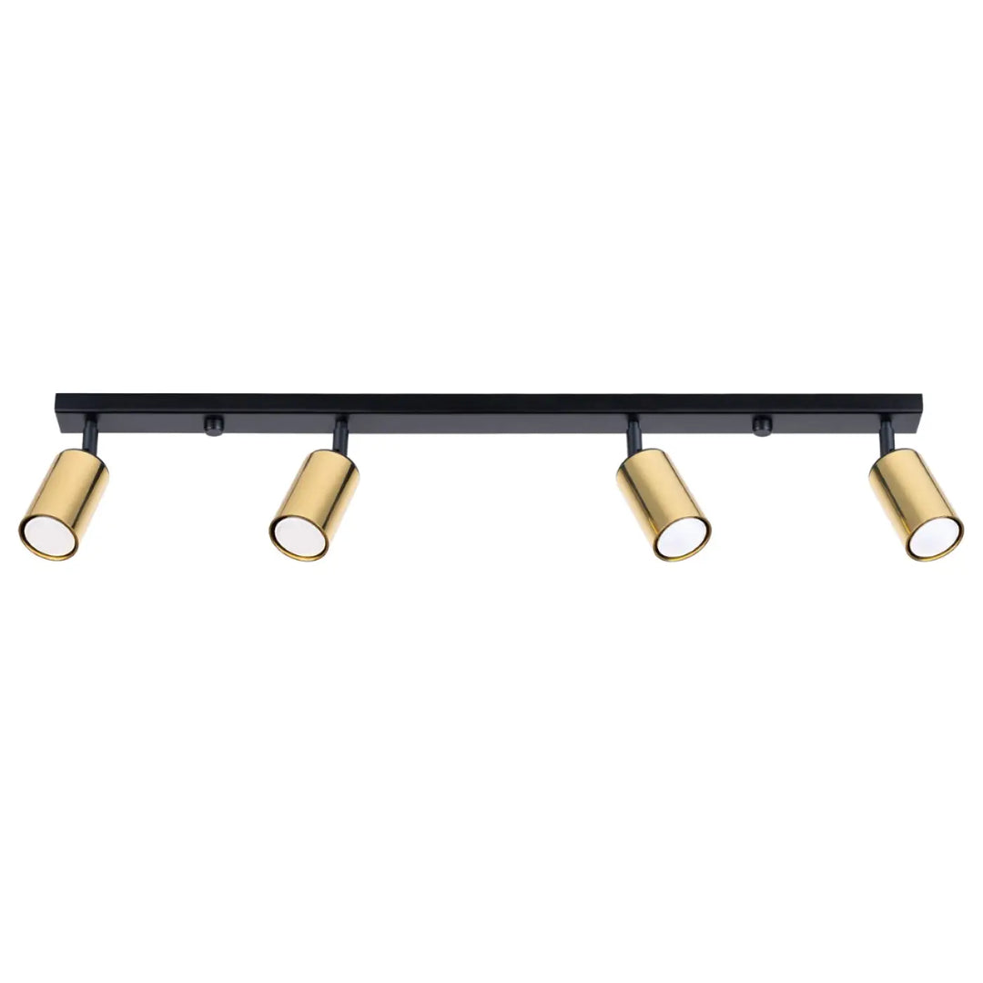Luminaire plafonnier winx 4l noir avec quatre spots réglables finition dorée design moderne allie fonctionnalité