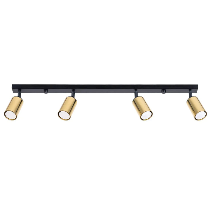Luminaire plafonnier winx 4l noir avec quatre spots réglables finition dorée design moderne allie fonctionnalité