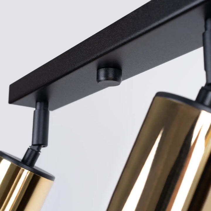 Luminaire plafonnier winx 4l noir avec deux luminaires cylindriques dorés sur une piste métallique noire allie design moderne