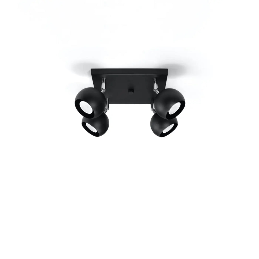 Plafonnier oculare 4 noir avec quatre têtes sphériques réglables pour éclairez précisément avec design original