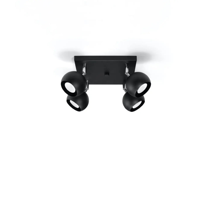 Plafonnier oculare 4 noir avec quatre têtes sphériques réglables pour éclairez précisément avec design original