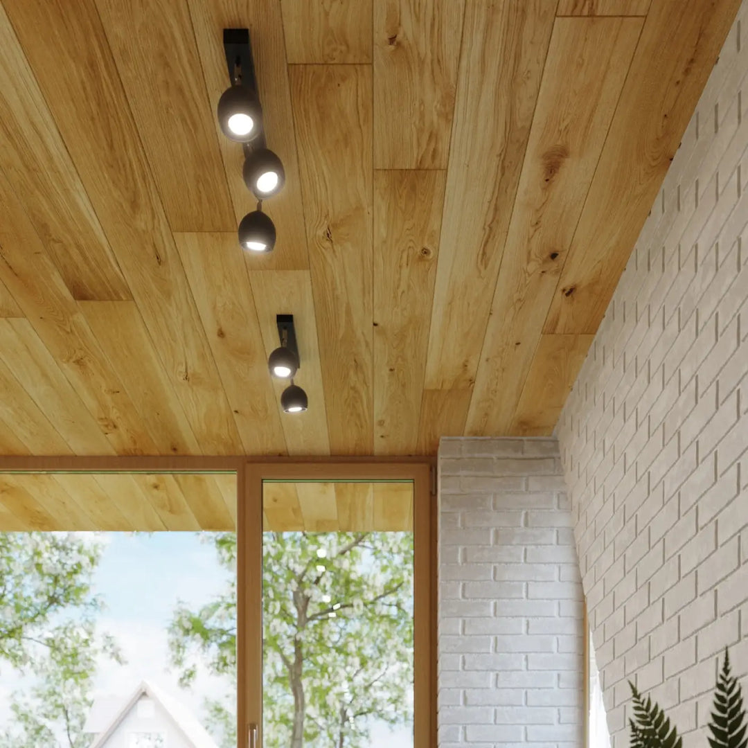 Plafonnier oculare 4 noir avec éclairage précis design original monté sur plafond en bois