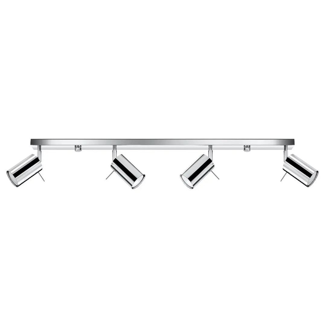 Luminaire plafonnier ring 4l chrome avec quatre spots cylindriques pour ambiance intérieure et demi-obscurité chaleureuse