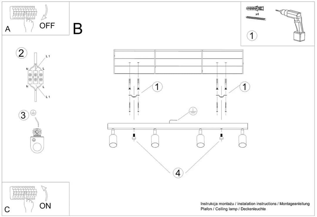 Plafonnier verdo 4 blanc avec quatre ampoules cylindriques design moderne pour espaces intérieurs contemporains