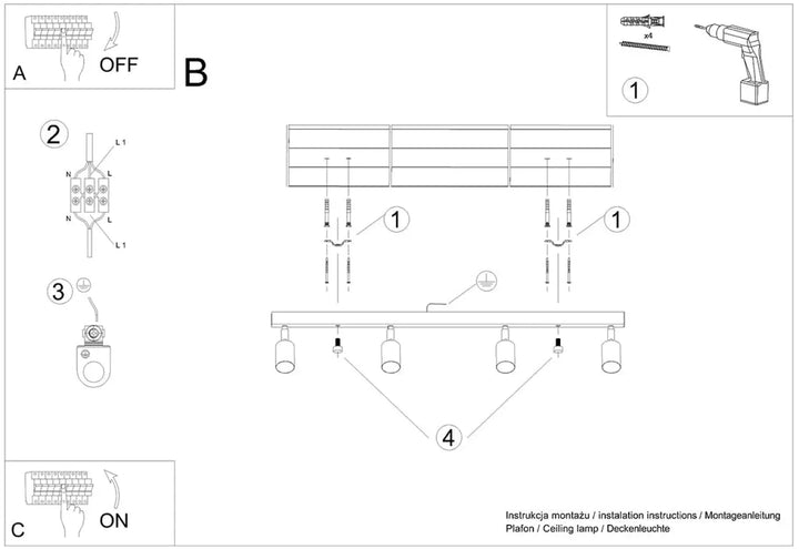 Plafonnier verdo 4 blanc avec quatre ampoules cylindriques design moderne pour espaces intérieurs contemporains