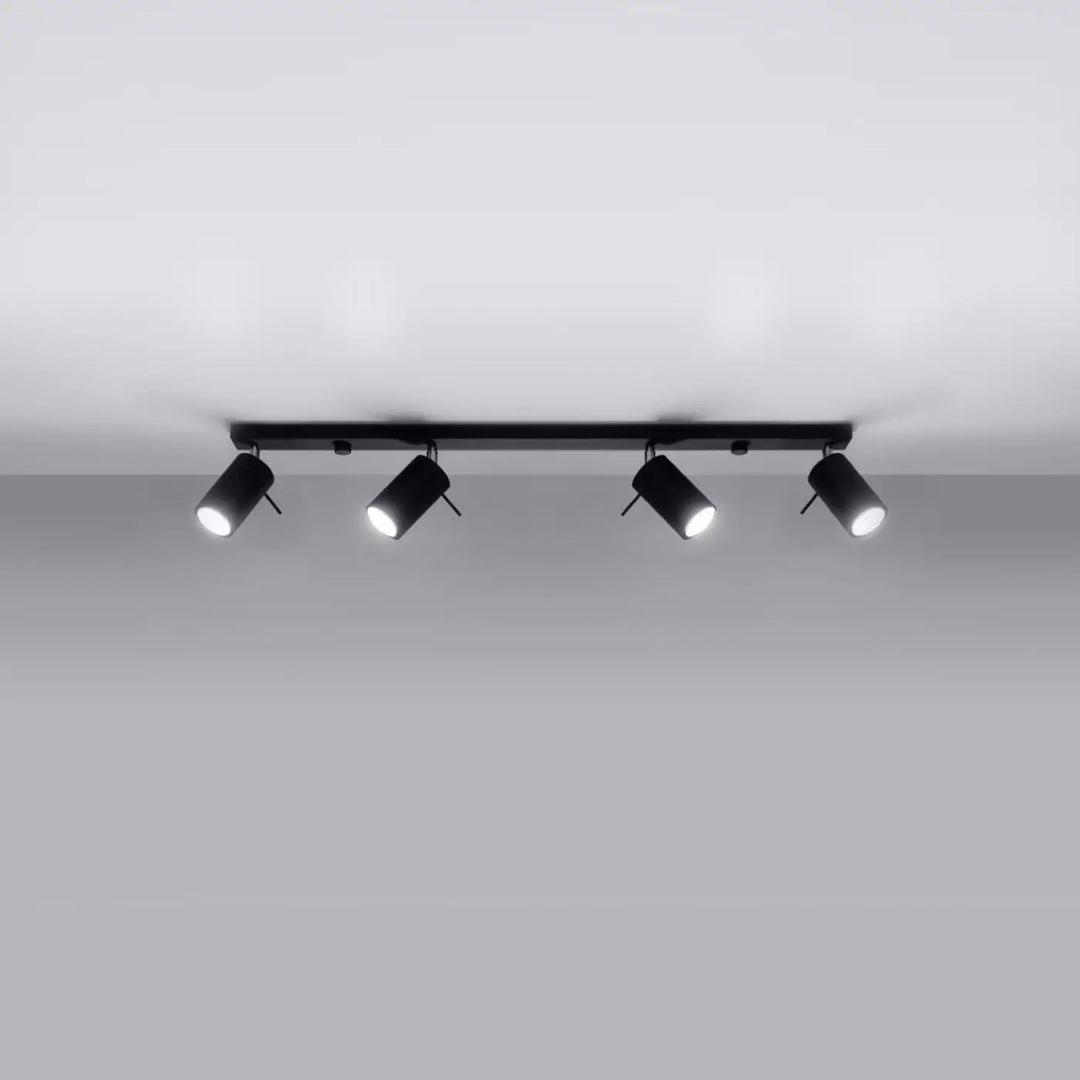Luminaire plafonnier ring 4l noir avec quatre spots à bras réglables pour une ambiance intérieure en demi-obscurité chaleureuse