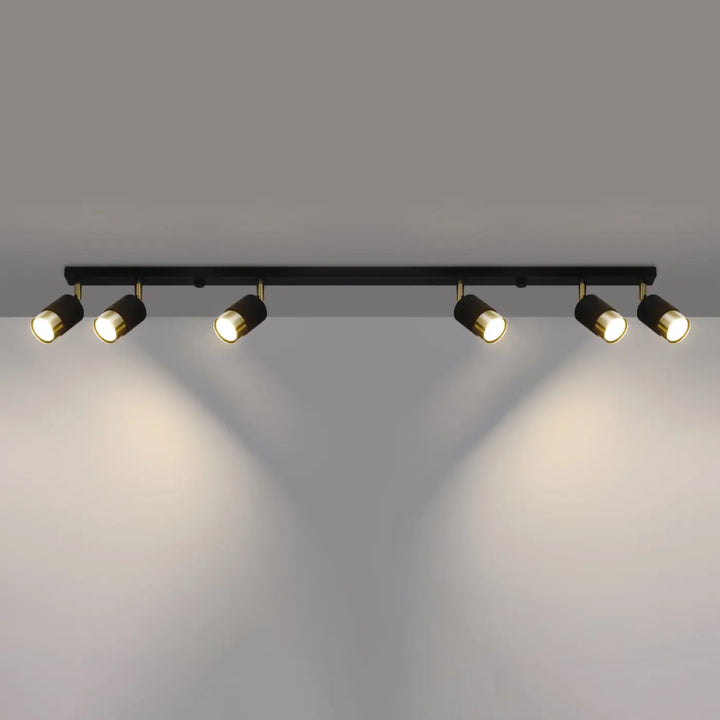 Luminaire plafonnier nero 6 noir doré plafonnier applique moderne avec six spots ajustables et finitions en laiton
