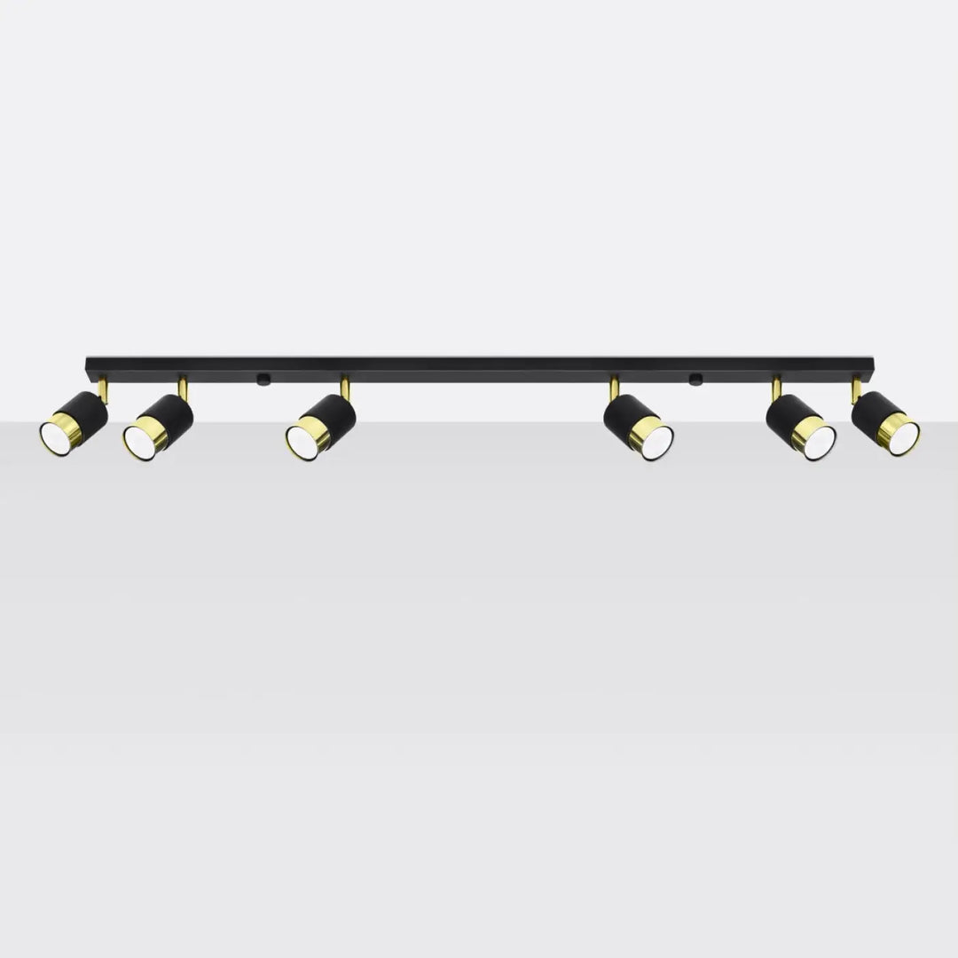 Plafonnier applique moderne nero 6 noir doré avec six spots réglables pour totale liberté d’éclairage