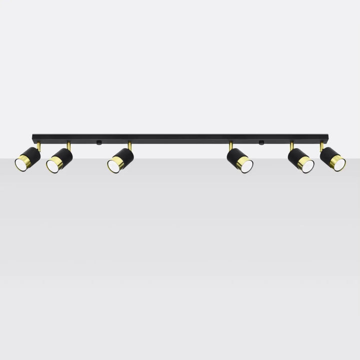 Plafonnier applique moderne nero 6 noir doré avec six spots réglables pour totale liberté d’éclairage