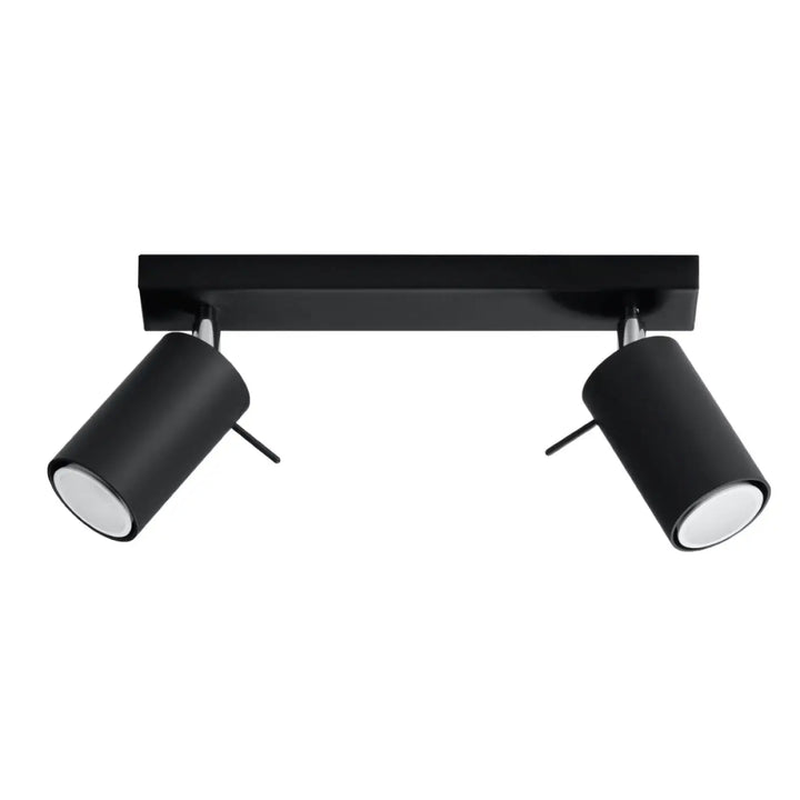 Luminaire plafonnier ring 2 noir avec double spot cylindrique finition mate noire et accents chrome que vous pouvez installer facilement