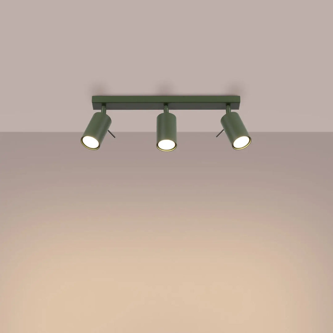 Luminaire plafonnier ring 3l vert olive avec spot cylindrique trois points pour un éclairage flexible minimalisme moderne
