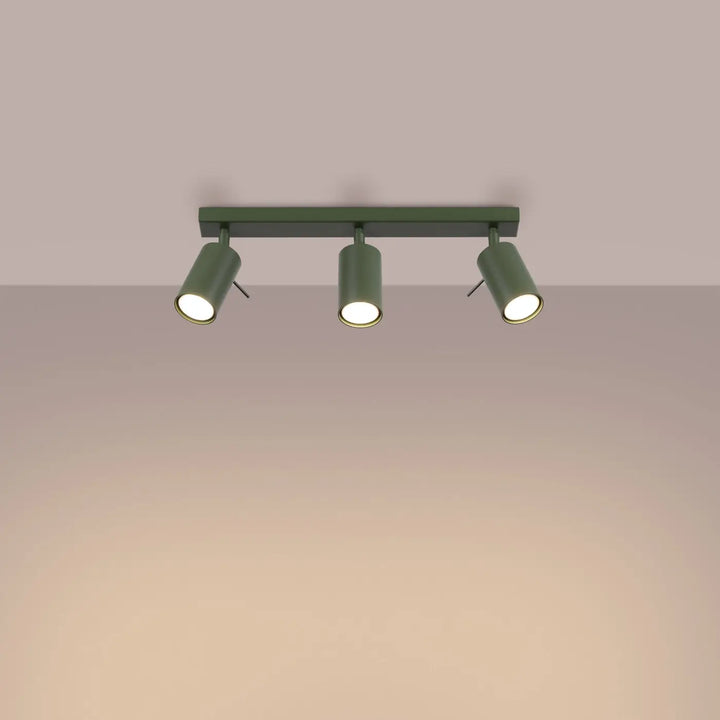 Luminaire plafonnier ring 3l vert olive avec spot cylindrique trois points pour un éclairage flexible minimalisme moderne