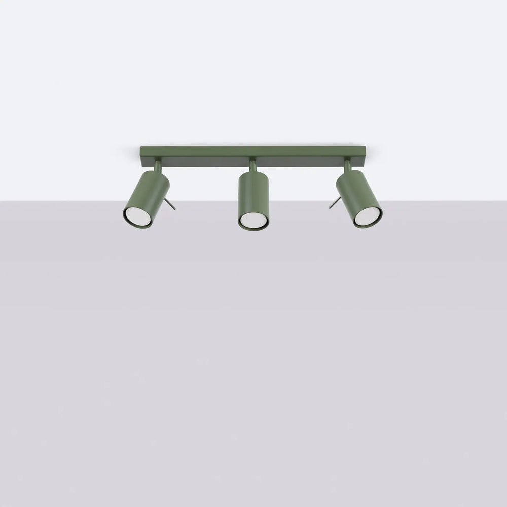 Luminaire plafonnier ring 3l vert olive avec trois spots cylindriques pour un éclairage flexible minimalisme moderne