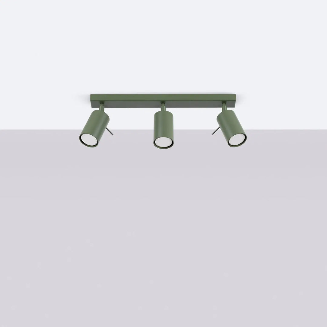 Luminaire plafonnier ring 3l vert olive avec trois spots cylindriques pour un éclairage flexible minimalisme moderne